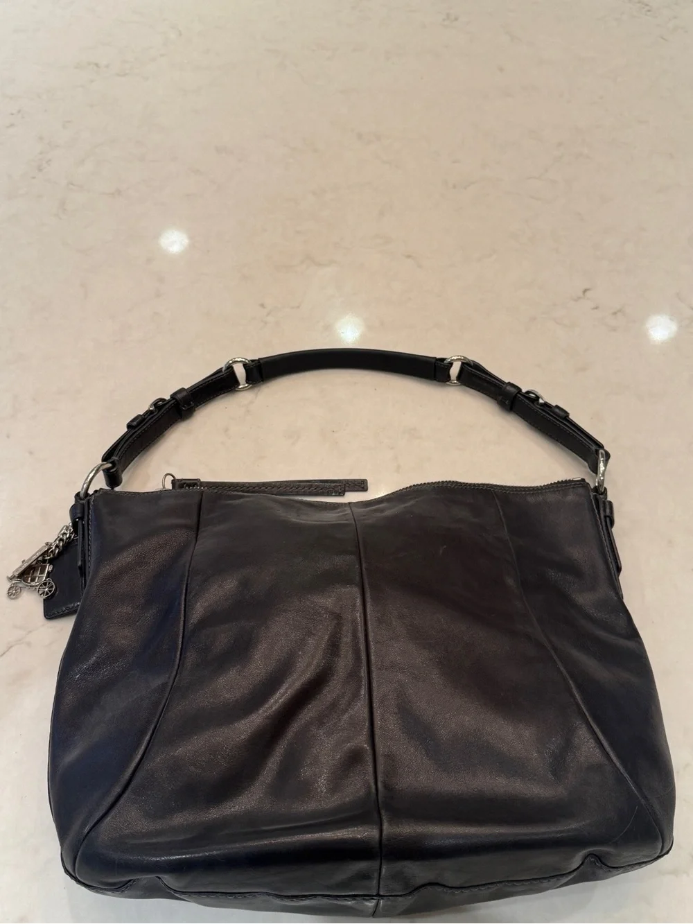 Coach Black Leather Shoulder Bag with Charm
